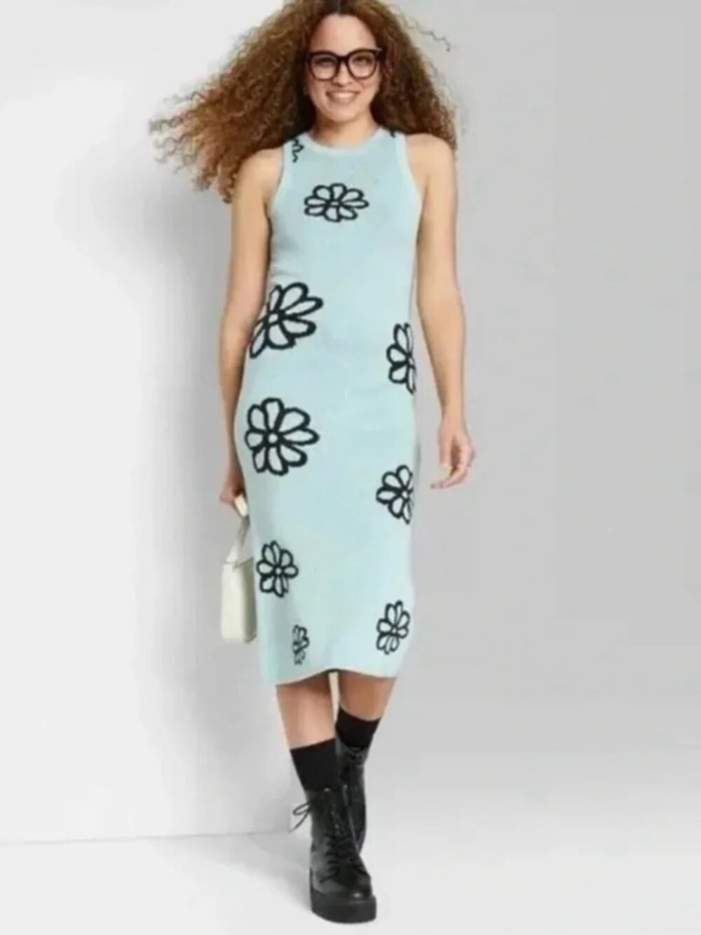 Wild Fable Light Blue Floral Knit Midi Dress - Size M